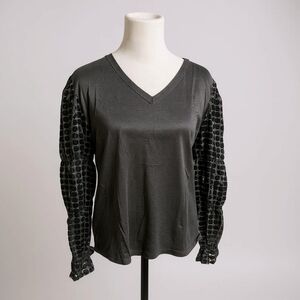 Black V-Neck Top with Textured Sleeves